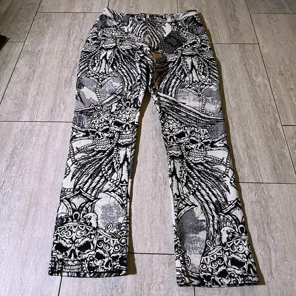 Rebel Vengeance Pants Mens 30x30 Black Skull Tapestry Gothic Streetwear Art